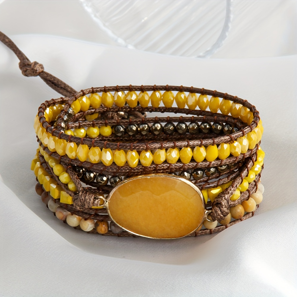 Colorful Stone Wrap Bracelet Hand Rope Jewelry Accessory